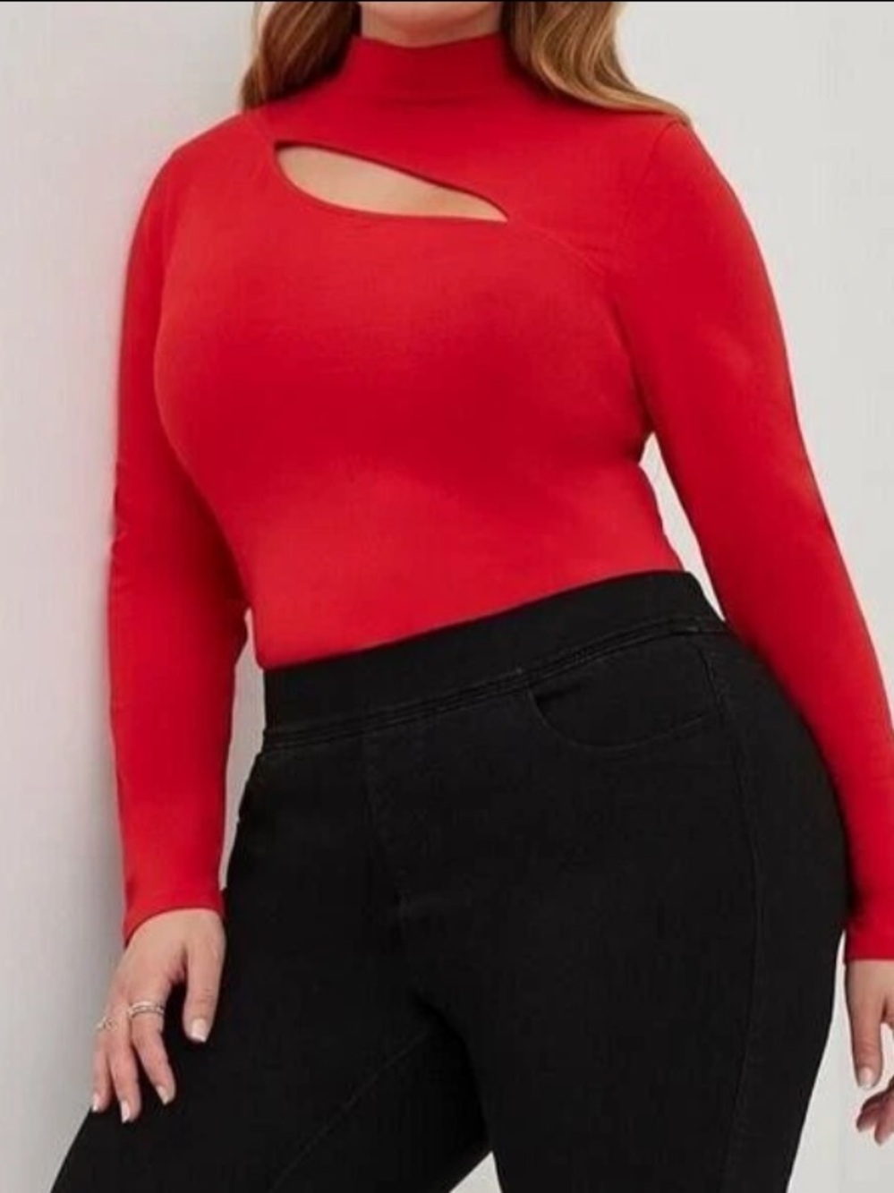 Torrid Chic Foxy Sexy Mock Neck Cutout Long Sleeve Top Red Plus Size 2X